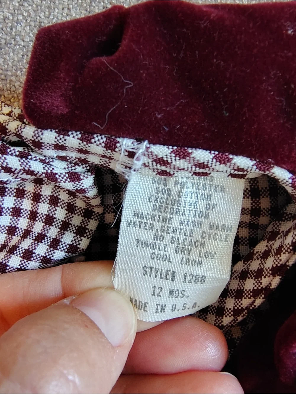 Vtg Velvet Caped Checked Dress Girls 12M Maroon Bow Pleated Madeline Sailor USA